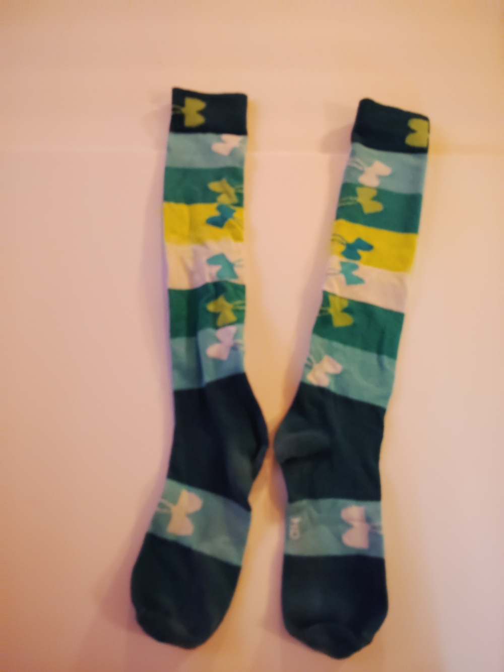 Under Armour Women's Green Striped Knee-High Socks with Yellow Accents